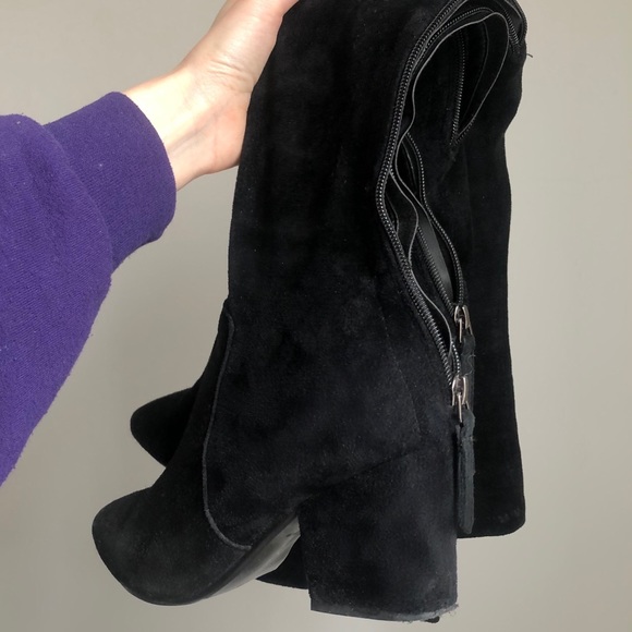 OVER THE KNEE BOOTS Heeled black suede leather OTK booties - Picture 3 of 6